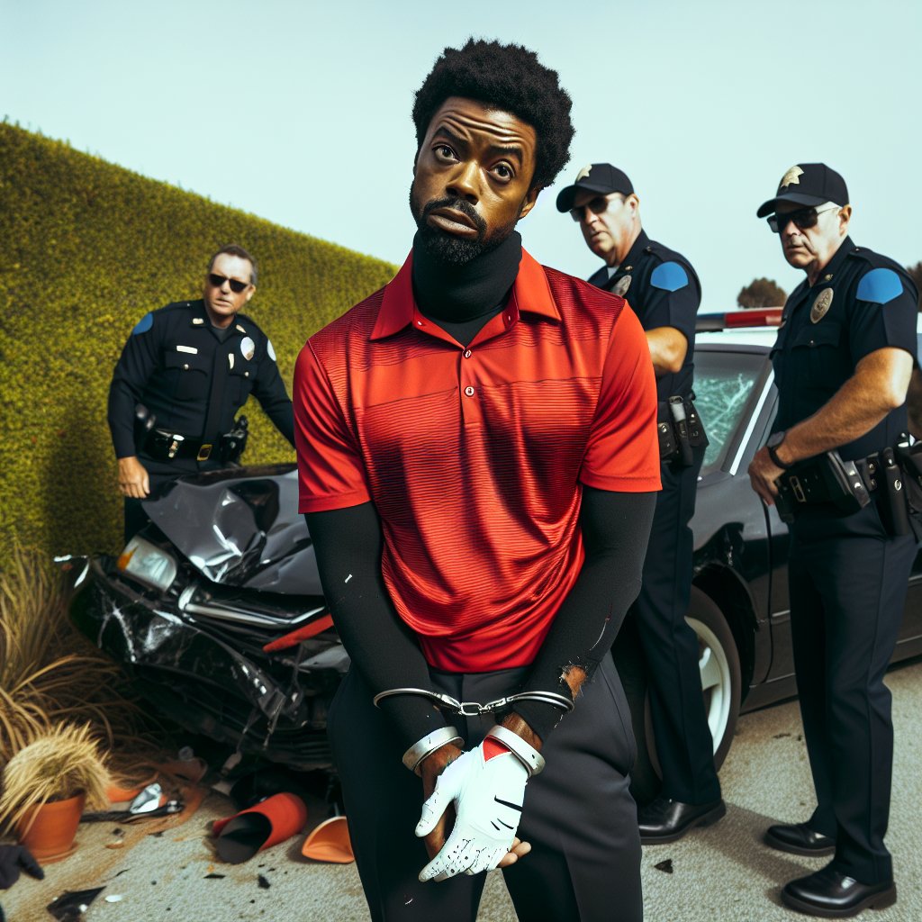 Illustration of Tiger Woods Arrested for DUI After Car Crash