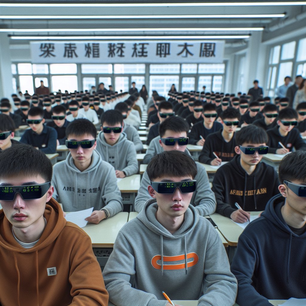 Image for: chatgpt_image_05b5c156.jpg Illustration of Chinese Students Rent AI Glasses to Cheat on Exams