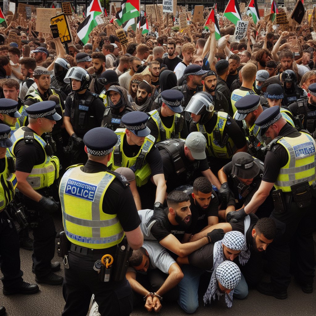 Image for: chatgpt_image_0b614063.jpg Illustration of London Cops Nab 200+ at Protest Over Palestine Action Ban