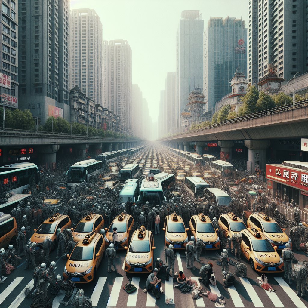 Image for: chatgpt_image_32ef282b.jpg Illustration of 100 Robotaxis Freeze in Wuhan, Passengers Trapped