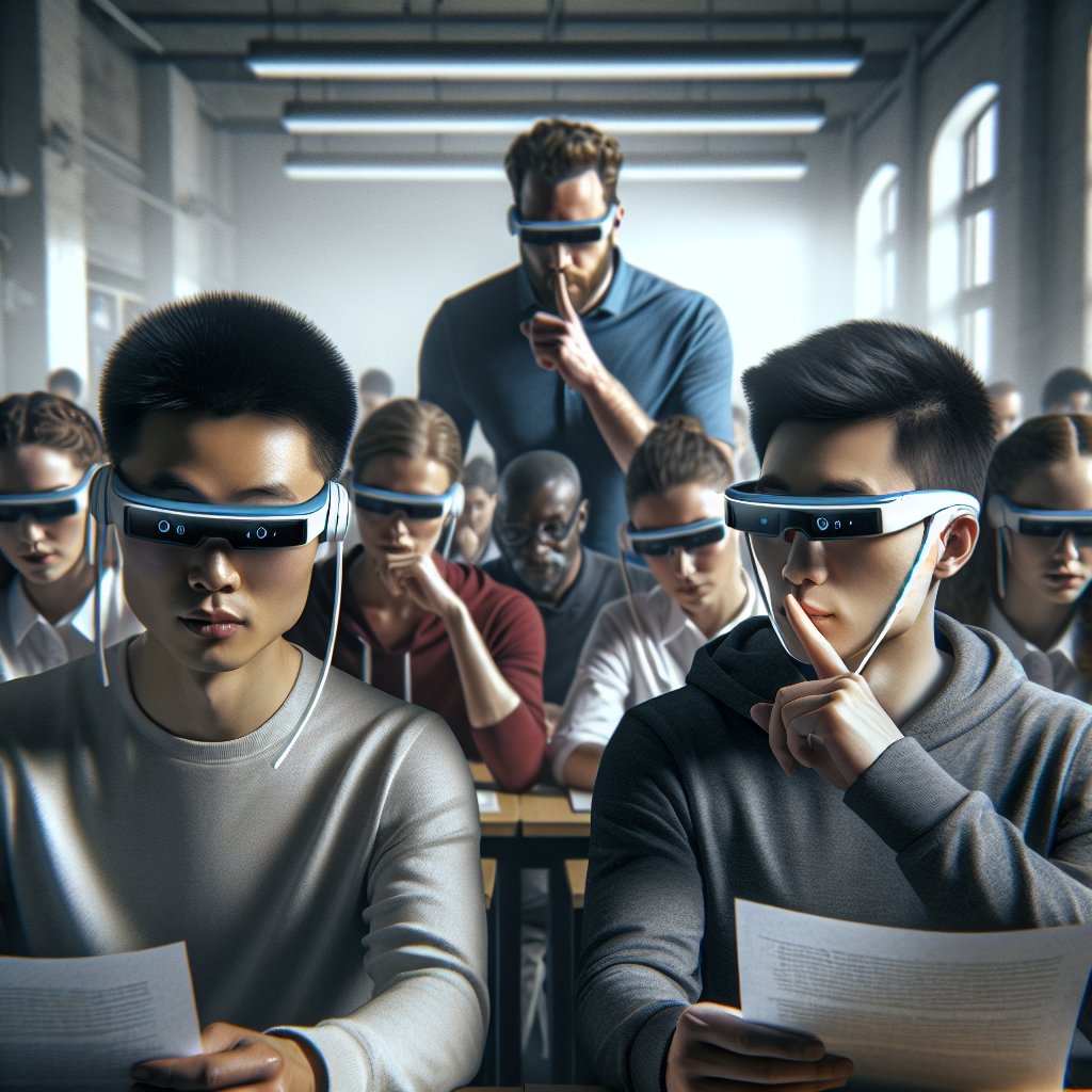 Image for: chatgpt_image_e0da4edf.jpg Illustration of Chinese Students Rent Smart Glasses to Cheat on Exams
